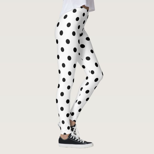 Black polka dots medium on white leggings (Right)