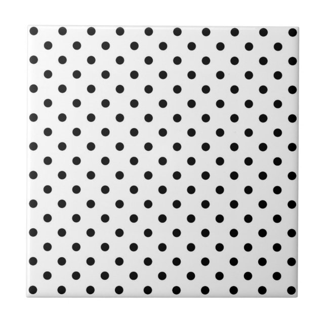 Black polka dots medium on white tile (Front)