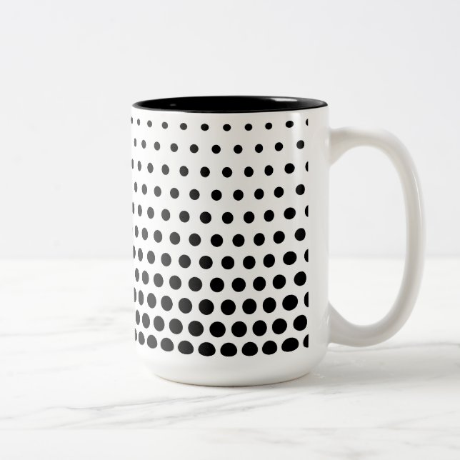 Black Polka Dots Modern White Two-Tone Coffee Mug (Right)