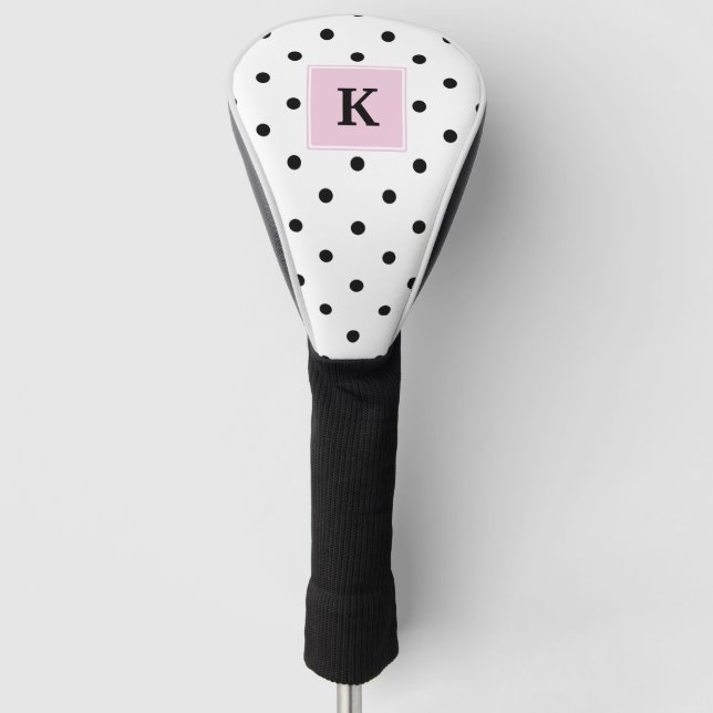 Black Polka Dots Monogram Golf Head Cover (Front)