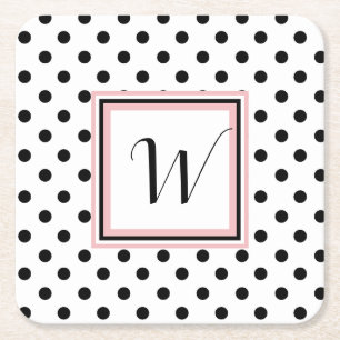 Black Polka Dots Monogrammed Paper Coasters