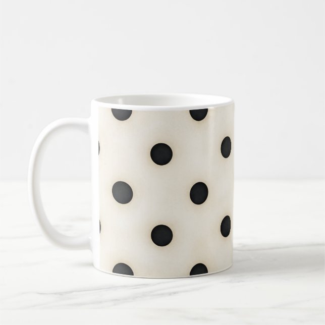 Black Polka Dots on Antique White Coffee Mug (Left)