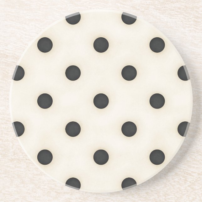 Black Polka Dots on Antique White Distressed Coaster (Front)
