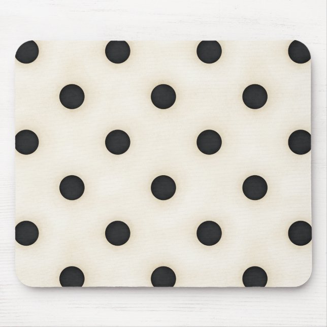 Black Polka Dots on Antique White Distressed Mouse Mat (Front)