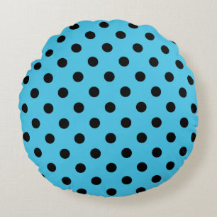 Black Polka Dots on Aqua Blue Round Pillow