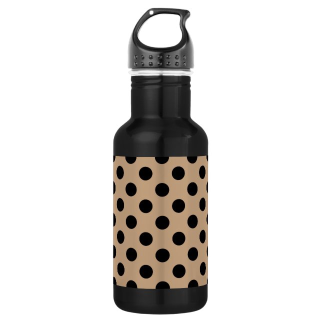 Black polka dots on beige 532 ml water bottle (Front)