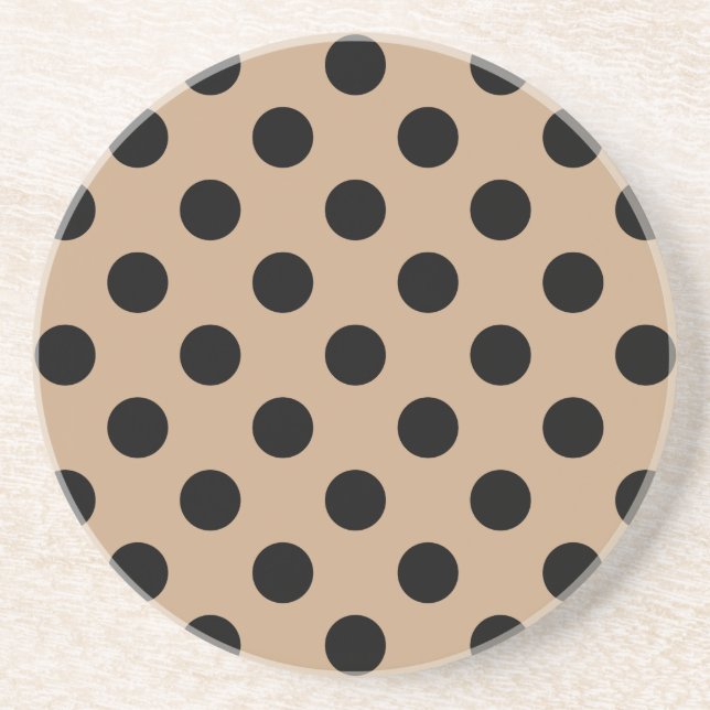 Black polka dots on beige coaster (Front)