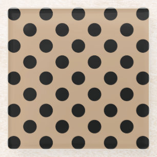 Black polka dots on beige glass coaster