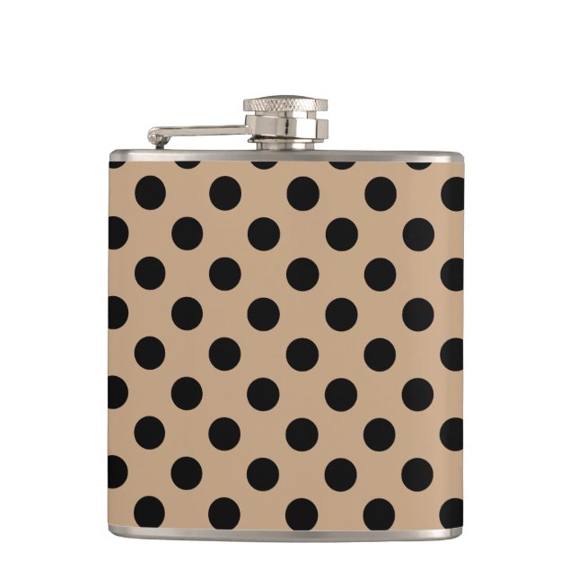 Black polka dots on beige hip flask (Front)
