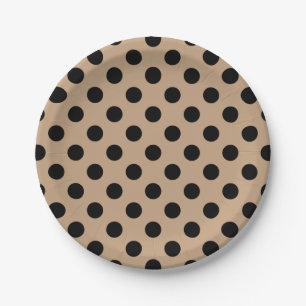 Black polka dots on beige paper plate