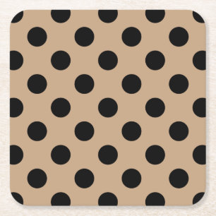 Black polka dots on beige square paper coaster