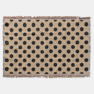 Black polka dots on beige throw blanket