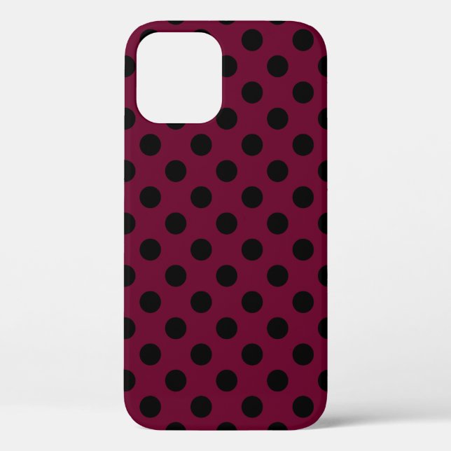 Black polka dots on burgundy Case-Mate iPhone case (Back)