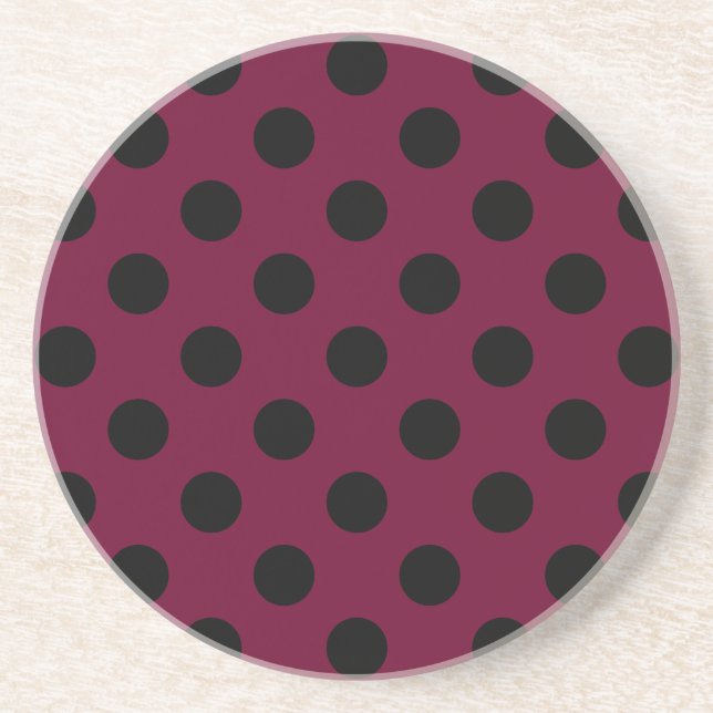Black polka dots on burgundy coaster (Front)