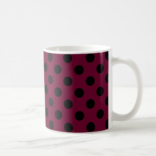Black polka dots on burgundy coffee mug (Right)