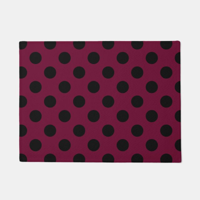 Black polka dots on burgundy doormat (Front)