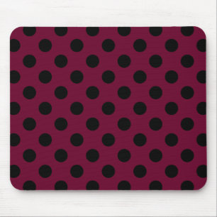 Black polka dots on burgundy mouse mat