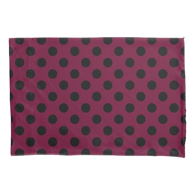Black polka dots on burgundy pillowcase (Front)