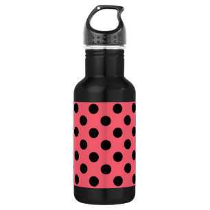 Black polka dots on coral 532 ml water bottle