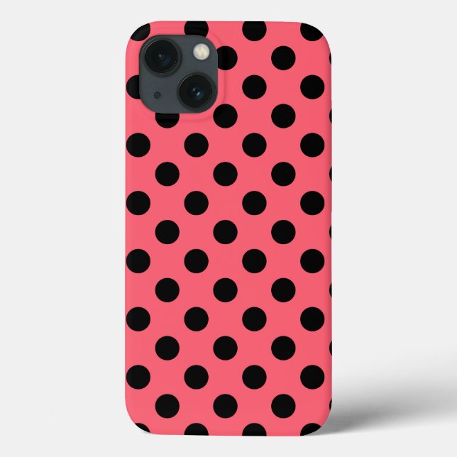 Black polka dots on coral Case-Mate iPhone case (Back)