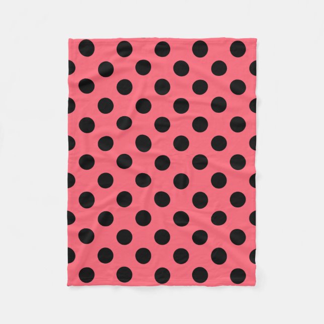 Black polka dots on coral fleece blanket (Front)