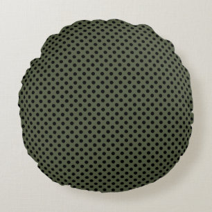 Black Polka Dots on Cypress Pine Green Round Cushion