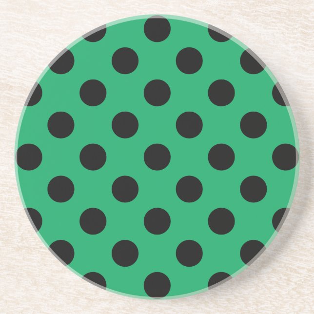 Black polka dots on fresh green coaster (Front)