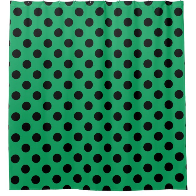 Black polka dots on fresh green shower curtain (Front)