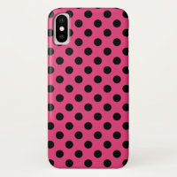 Black polka dots on fuchsia