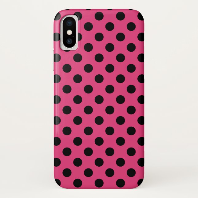 Black polka dots on fuchsia Case-Mate iPhone case (Back)