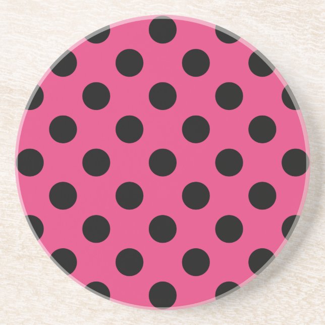 Black polka dots on fuchsia coaster (Front)