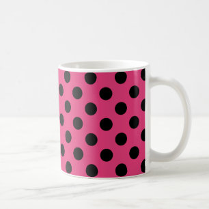 Black polka dots on fuchsia coffee mug