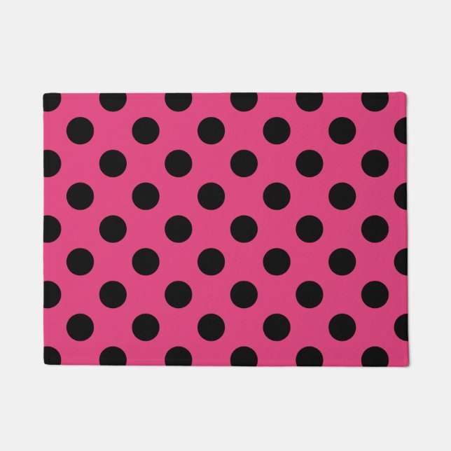 Black polka dots on fuchsia doormat (Front)