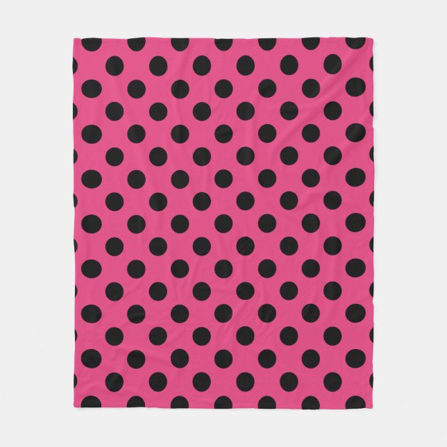 Black polka dots on fuchsia fleece blanket (Front)