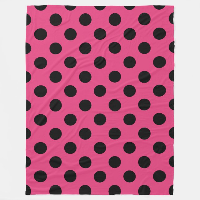 Black polka dots on fuchsia fleece blanket (Front)