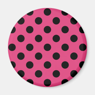 Black polka dots on fuchsia magnet