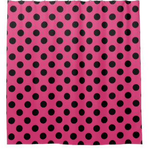 Black polka dots on fuchsia shower curtain