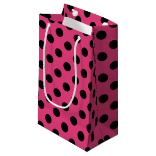 Black polka dots on fuchsia small gift bag