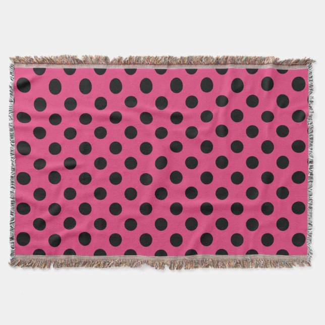 Black polka dots on fuchsia throw blanket (Front)