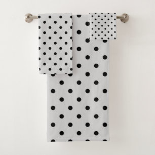 Black polka dots on gray bath towel set