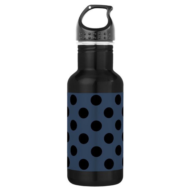 Black polka dots on grey-blue 532 ml water bottle (Front)