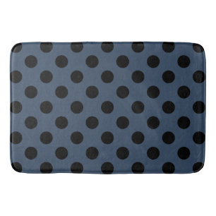 Black polka dots on grey-blue bath mat