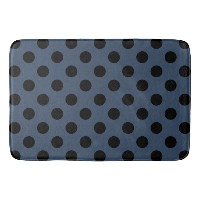 Black polka dots on grey-blue bath mat (Front)