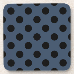 Black polka dots on grey-blue coaster