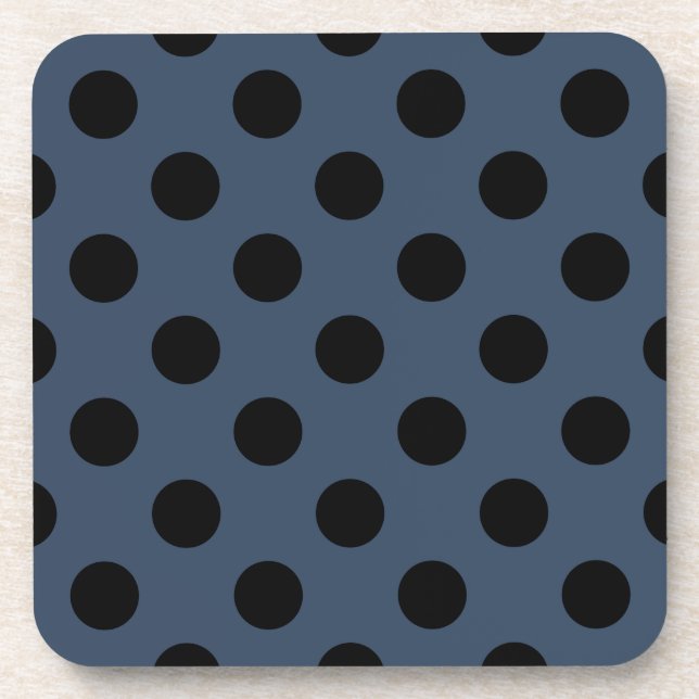 Black polka dots on grey-blue coaster (Front)
