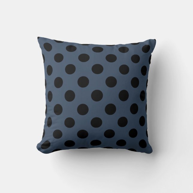 Black polka dots on grey-blue cushion (Front)