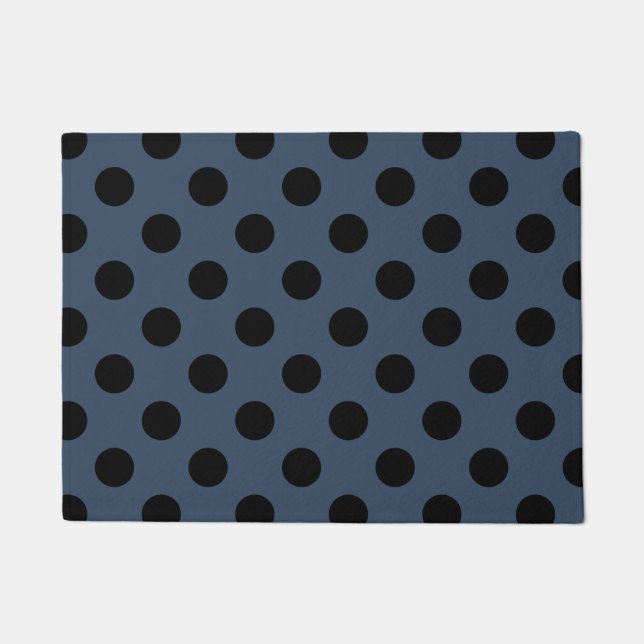 Black polka dots on grey-blue doormat (Front)