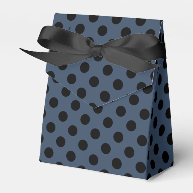 Black polka dots on grey-blue favour box (Front Side)