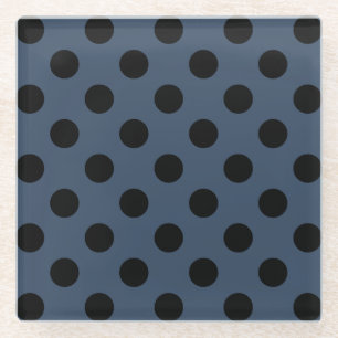 Black polka dots on grey-blue glass coaster