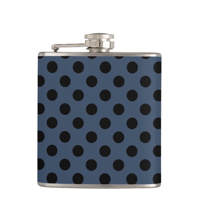 Black polka dots on grey-blue hip flask (Front)